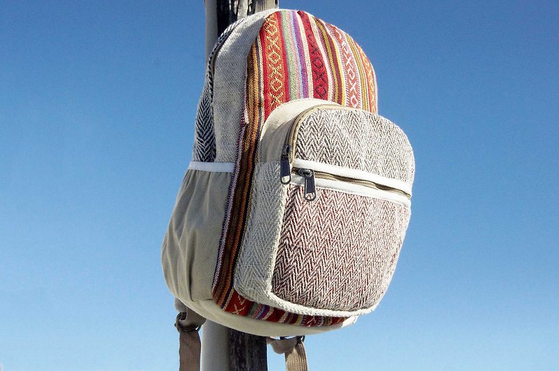 Cotton and linen stitching design backpack / shoulder bag / ethnic mountaineering bag / cotton and linen backpack / travel - Morocco - Backpacks - Cotton & Hemp Multicolor