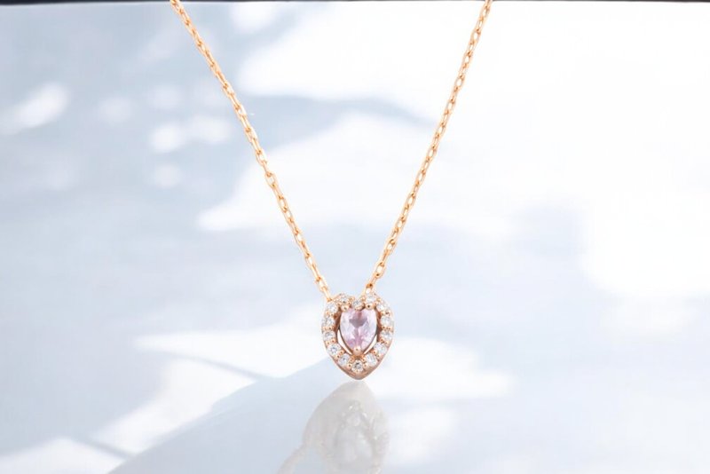 K10 pink gold pink sapphire/diamond necklace - สร้อยคอ - เครื่องเพชรพลอย สึชมพู