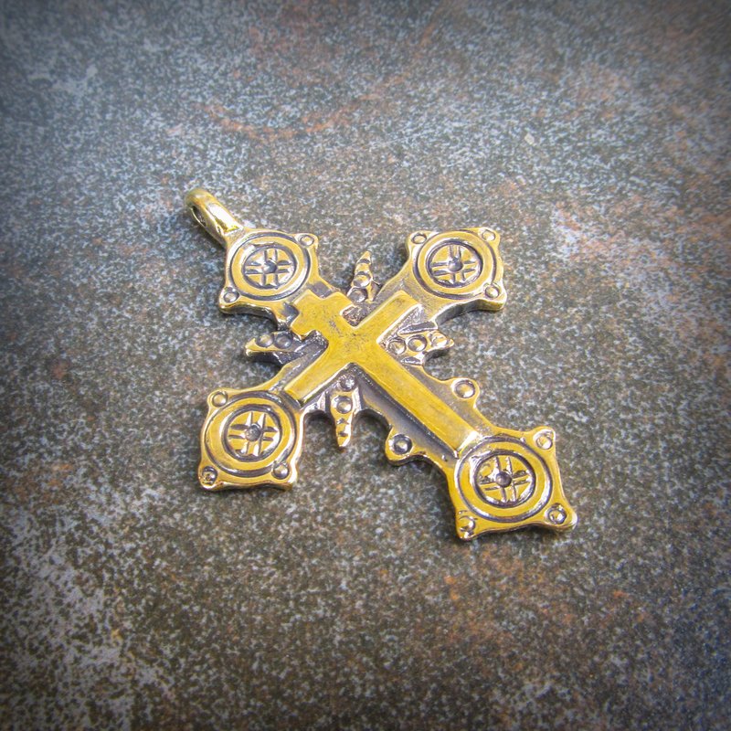 Gutsul brass cross necklace,Handmade cross necklace pendant,christianity cross - 長項鍊 - 銅/黃銅 