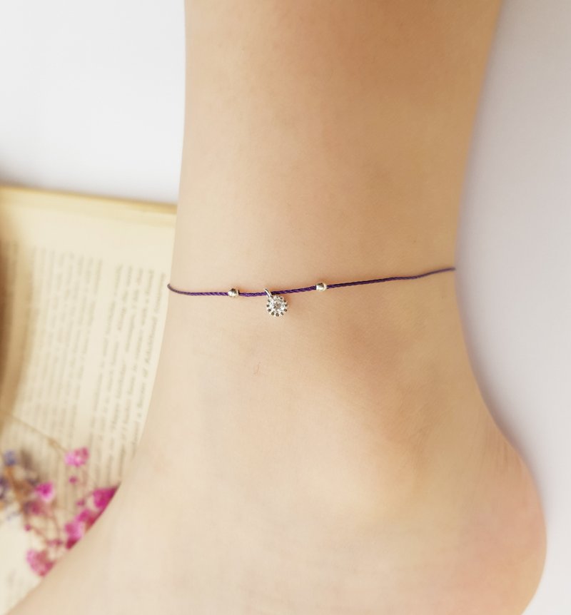 Anklet happiness line sterling silver small diamond diamond single diamond Silver red line red rope anklet marriage sexy - Anklets & Ankle Bracelets - Polyester Purple