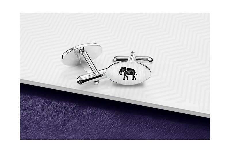 Animal Cufflinks, Elephant Cufflinks silver 925, Custom Cufflinks Engraved - กระดุมข้อมือ - เงินแท้ สีเงิน