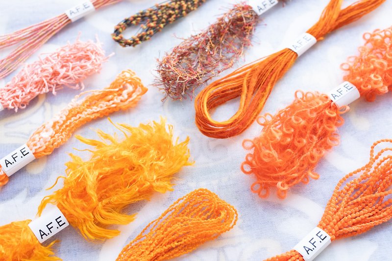 Assortment set of 10 different colors orange yarn Please use it to create your own unique work. - Knitting, Embroidery, Felted Wool & Sewing - Thread Orange