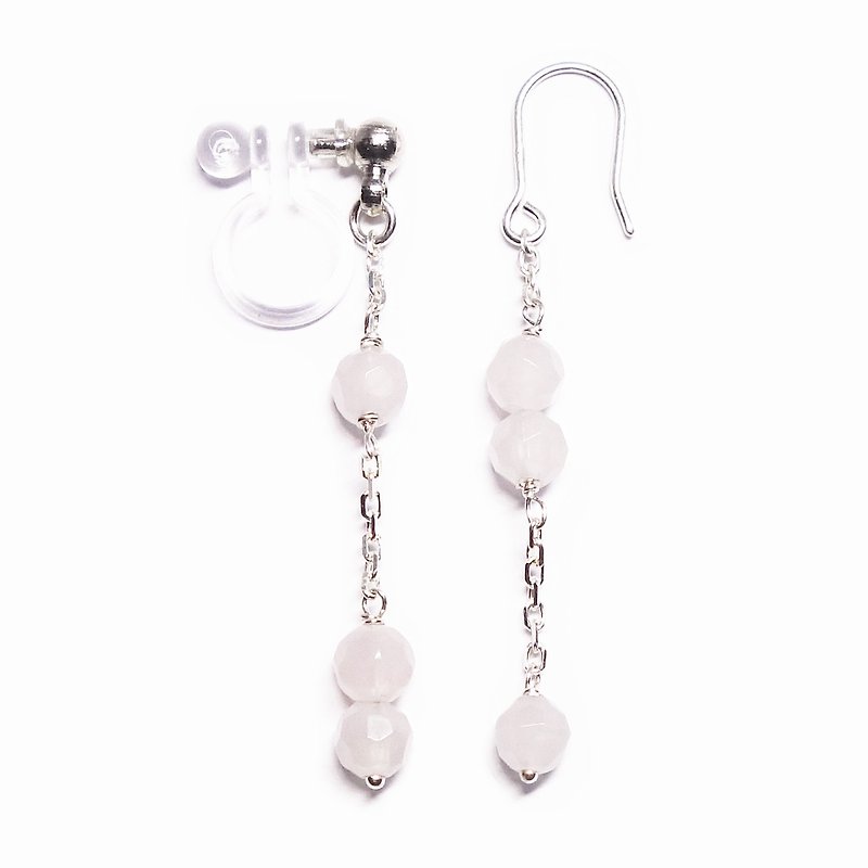Sakura mochi ball earrings SV925 rose quartz【Pio by Parakee】桜団子耳環 - Earrings & Clip-ons - Gemstone Pink