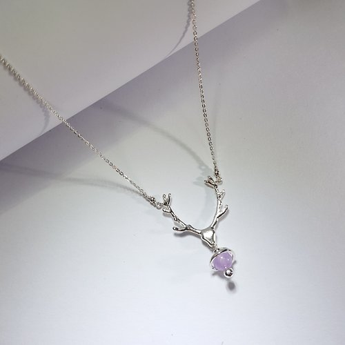 ColorDay天然石輕珠寶 銀色麋鹿小星球薰衣草紫水晶925純銀項鍊
