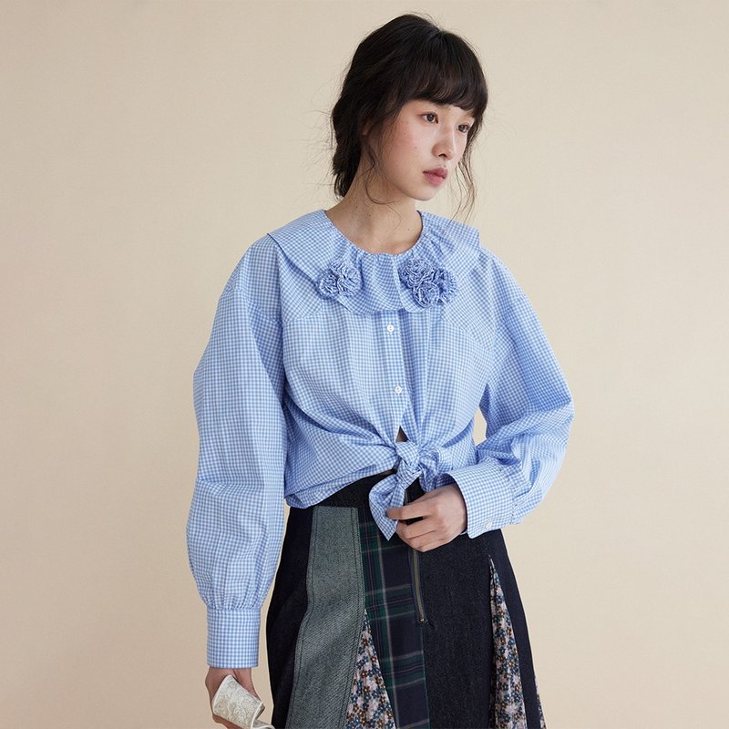 Hand-stitched Floral Shirt | Shirt | Two Colors | Spring Collection | Sora-1773 - Women's Shirts - Cotton & Hemp Multicolor