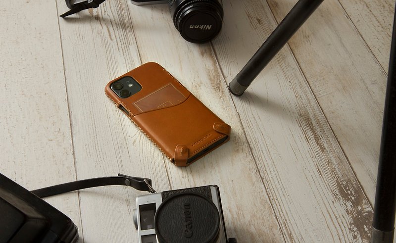真皮 手機殼/手機套 咖啡色 - iPhone 12及12Pro 經典系列極簡款手機皮套 -古銅棕