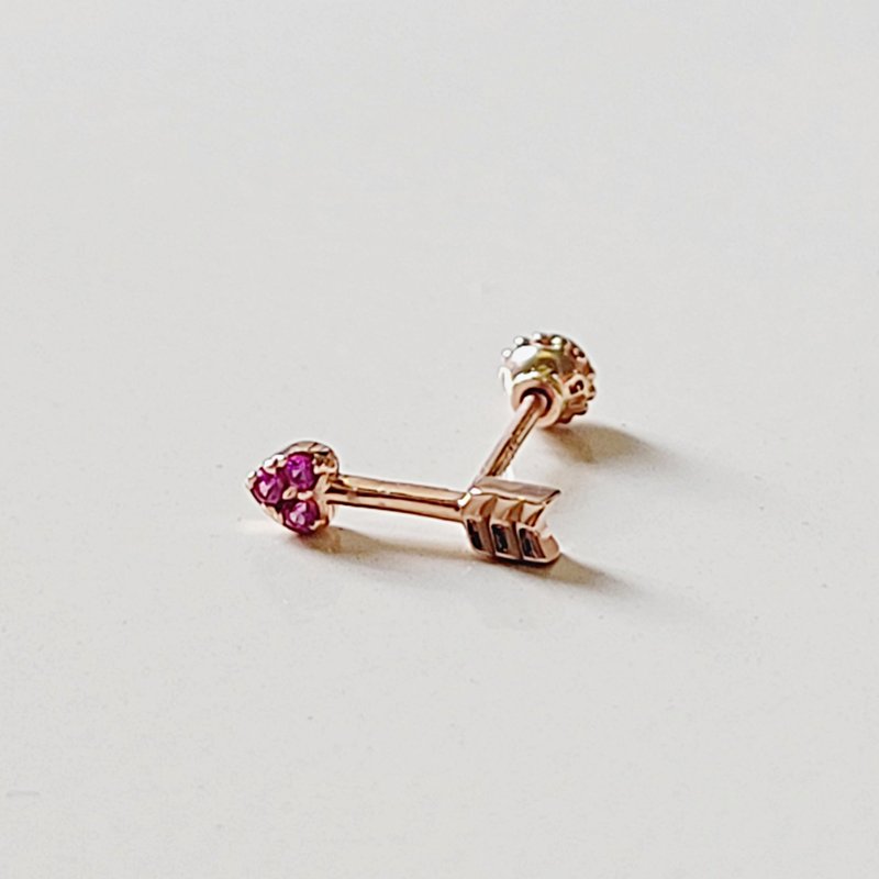 14k Heart Arrow Piercing - ต่างหู - โรสโกลด์ สีทอง