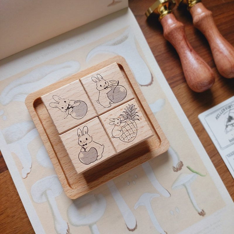 Kumayankee X Grandma Stationery - Fruit Rabbit Stamp Set - Pre-order arrives in April - Stamps & Stamp Pads - Wood 