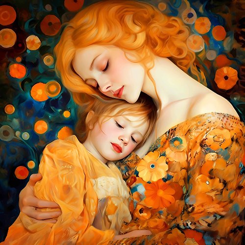 HOUSE-of-the-SUN-Art MOTHER AND CHILD, DAUGHTER, BABY GIRL family portrait original painting wall art