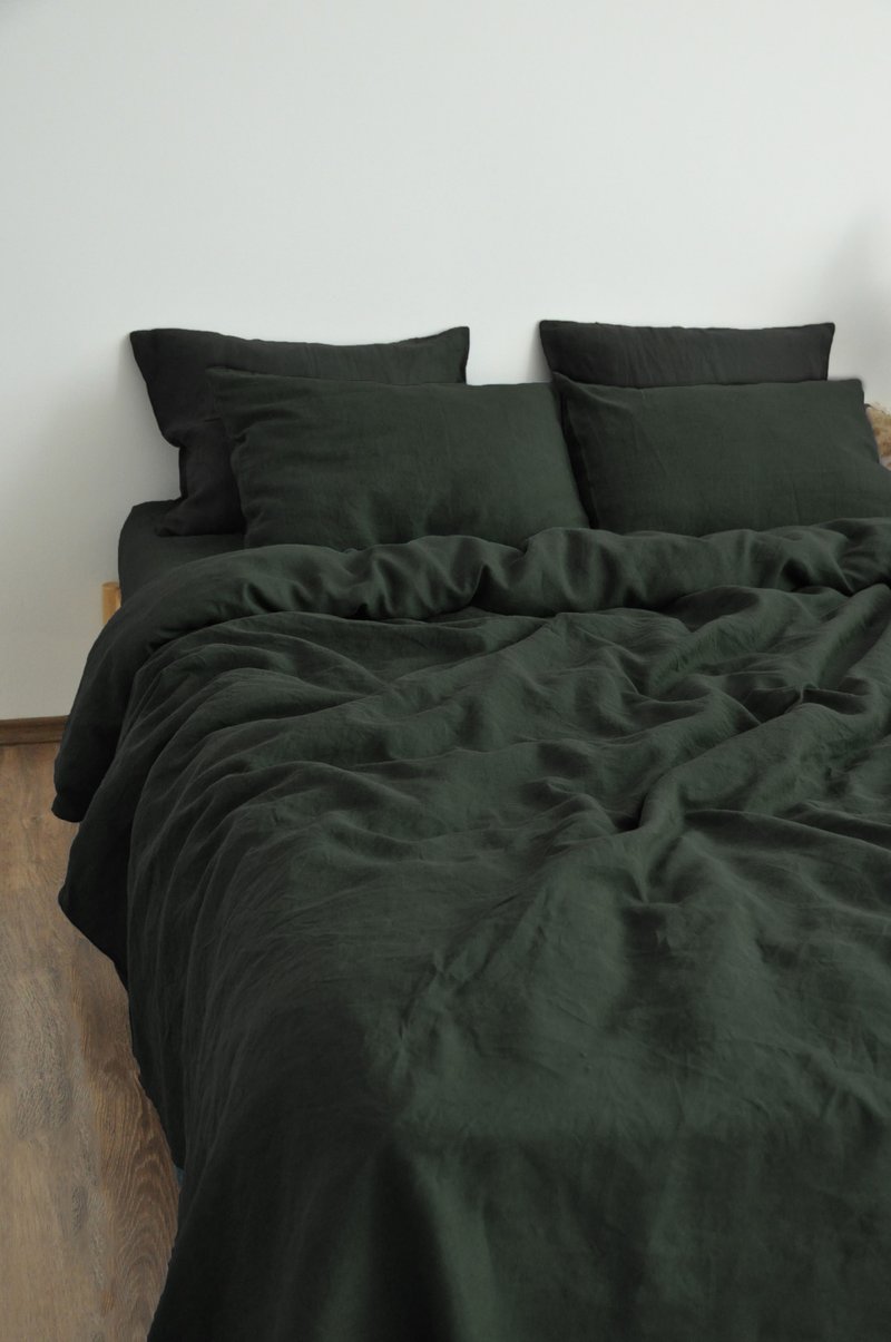Charcoal green linen duvet cover /Softened linen / Comforter cover / Quilt cover - 寢具/床包 - 亞麻 綠色
