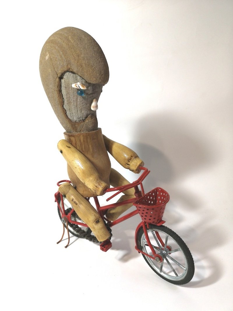 -Going out for a bike ride- Stone art, original stone ornaments, stone ornaments, handicrafts, stone ornaments - Items for Display - Other Materials Khaki