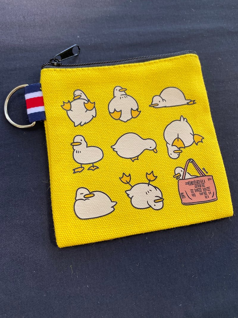【Duck Series】Illustrated Coin Purse【Yellow】 - Coin Purses - Cotton & Hemp Yellow