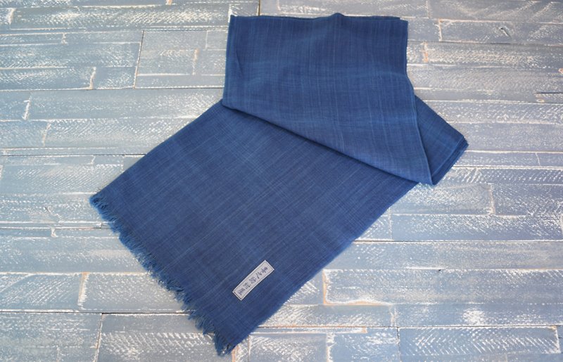 NOGAWA Aojima Stole ( Middle ) - Knit Scarves & Wraps - Cotton & Hemp Blue