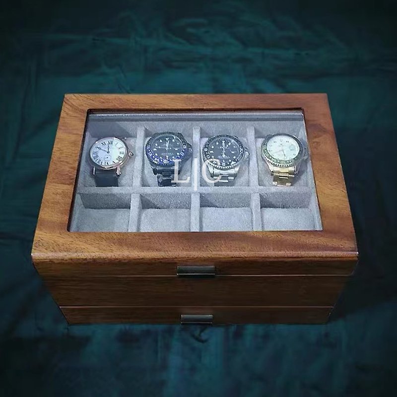 【ボーイフレンドギフト】カスタマイズされた高級ブラッククルミ時計とメガネ一体型収納ボックス