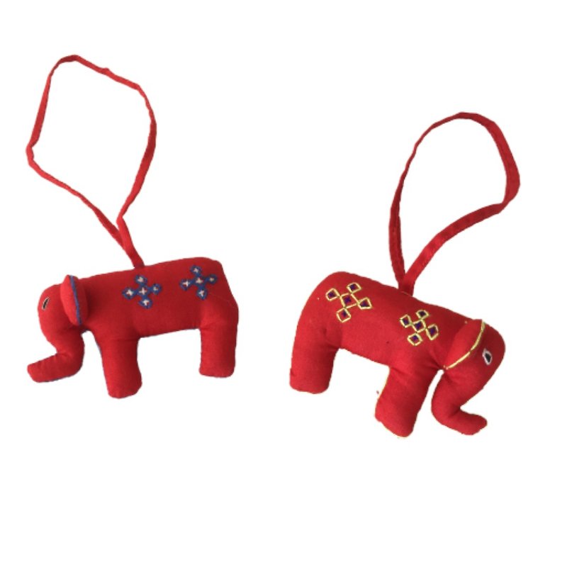 Set of 2 Elephant Decoration - Keychains - Cotton & Hemp 
