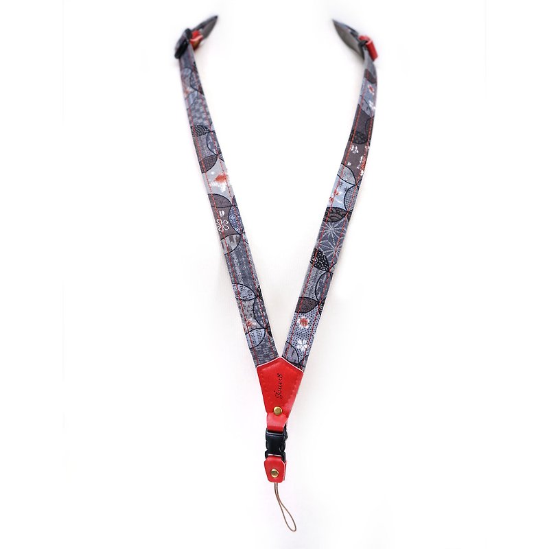 [Orphaned] mobile phone strap neck hanging - day and night 暮 / red leather standard - Lanyards & Straps - Cotton & Hemp Black