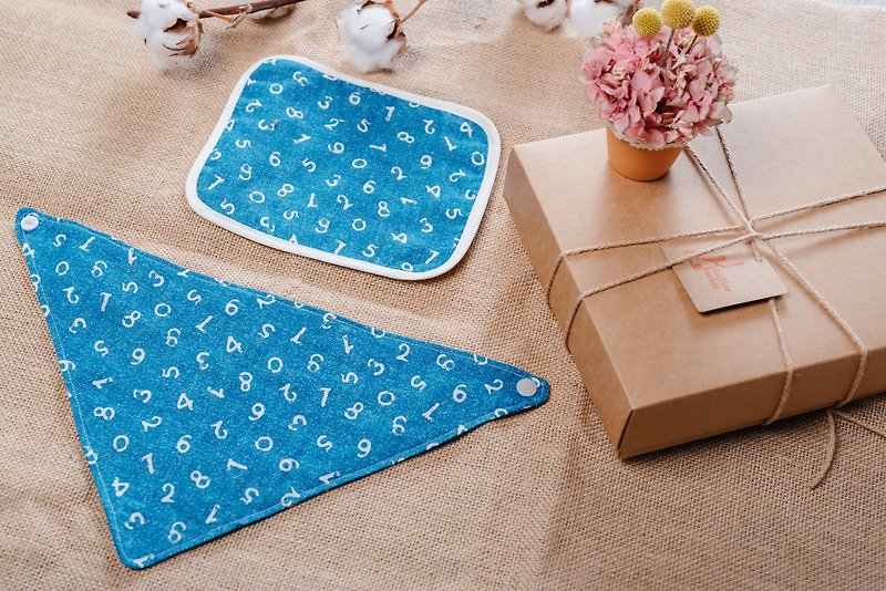 Hex Yarn Scarf Small Square Towel - Digital デニム 深深 Digital newborn baby saliva towel - Baby Gift Sets - Cotton & Hemp Blue