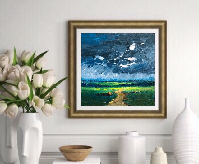 油絵　油彩画　風景画　インテリア　おしゃれ　アート　湖畔　厚塗り　インパスト 油絵 油彩画 風景画 インテリア おしゃれ アート 湖畔 厚塗り