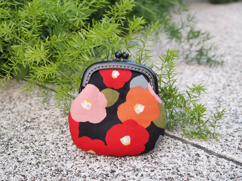 Japanese wooden pile flower # change purse # small gold package # classic - กระเป๋าใส่เหรียญ - ผ้าฝ้าย/ผ้าลินิน สีแดง