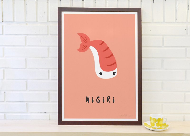 Scandinavian Retro Simple Poster Sushi No. 2 Nigiri Grip Sushi Original Customized paintings without frame - โปสเตอร์ - กระดาษ สีแดง