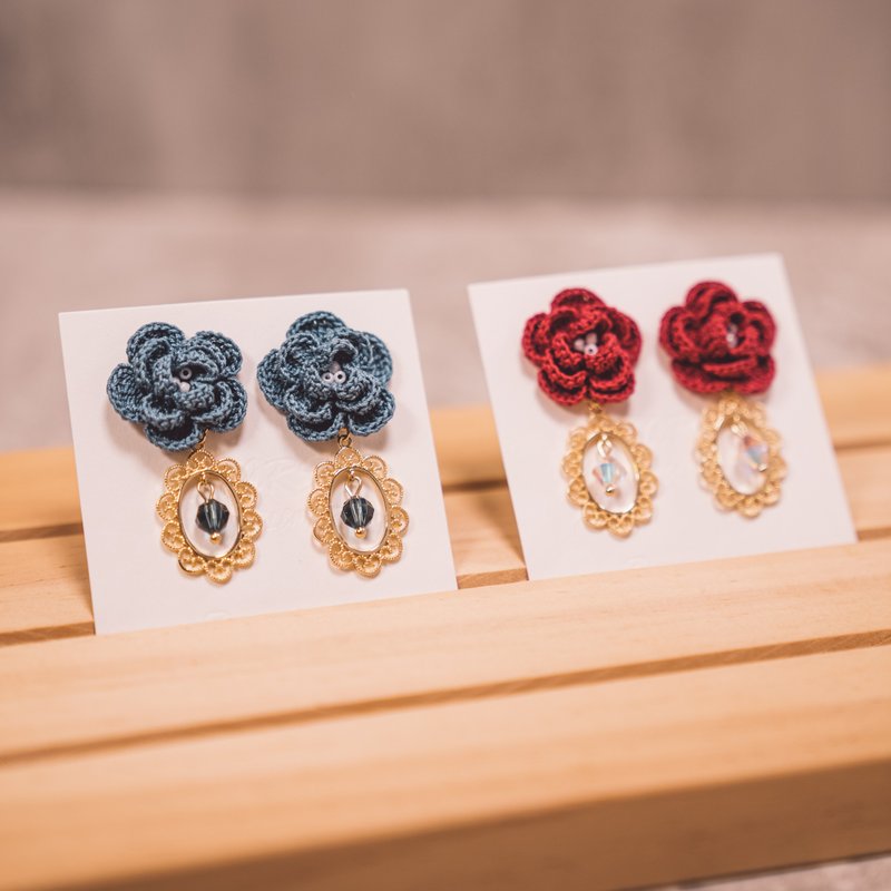 Vintage Camellia Earrings | Braided Charms | Handmade Charms - Earrings & Clip-ons - Thread Multicolor