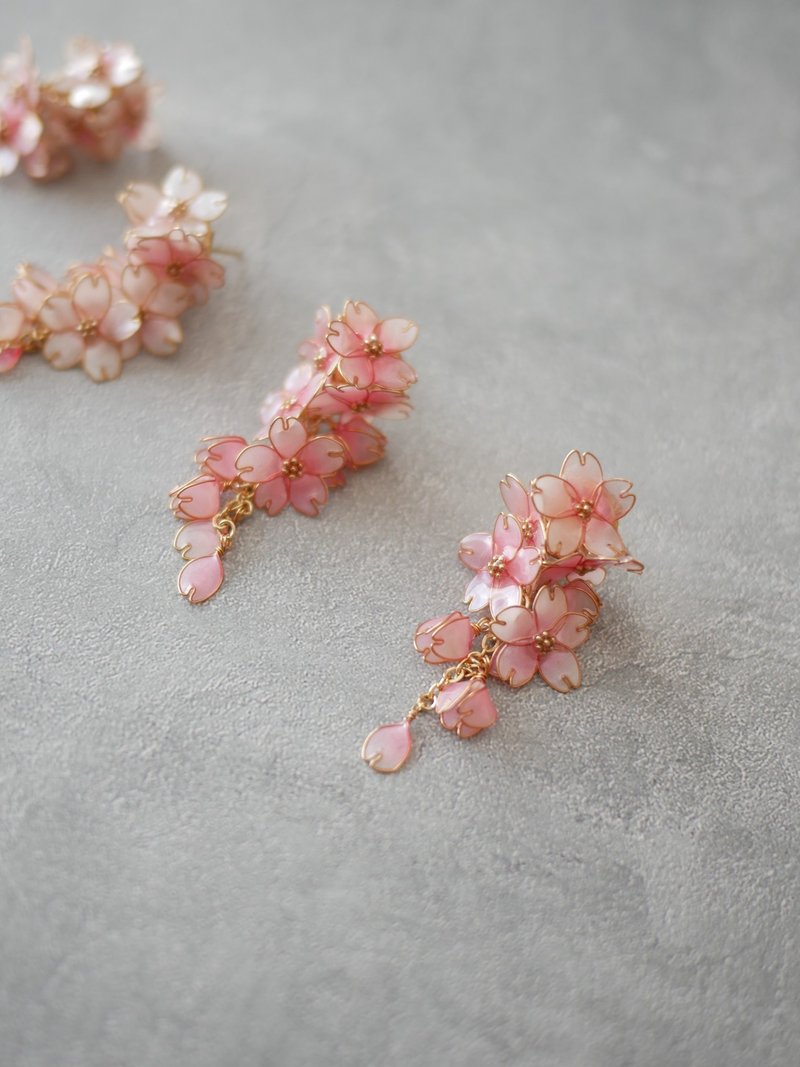 Weeping cherry tree 2 earrings - Earrings & Clip-ons - Other Materials Pink