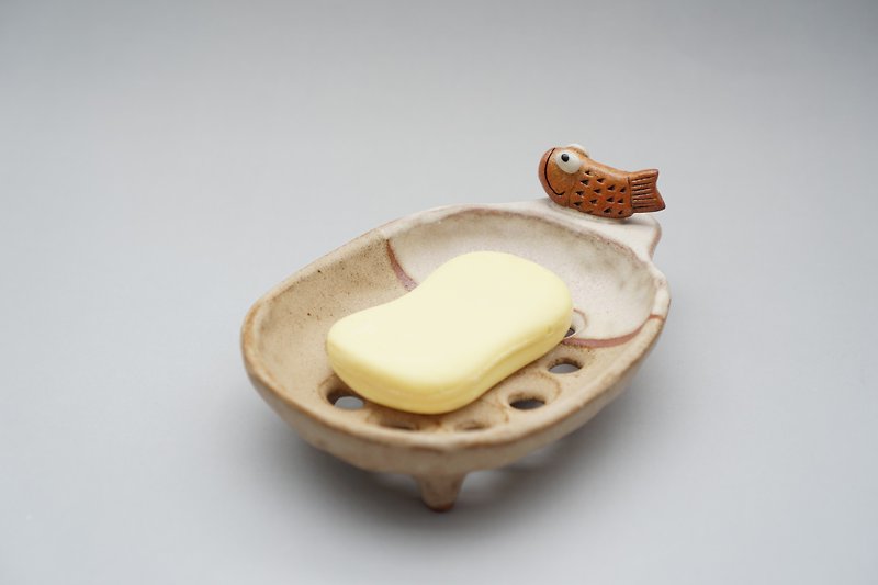  Soap dish , handmade ceramic , little fish - Soap - Pottery Brown