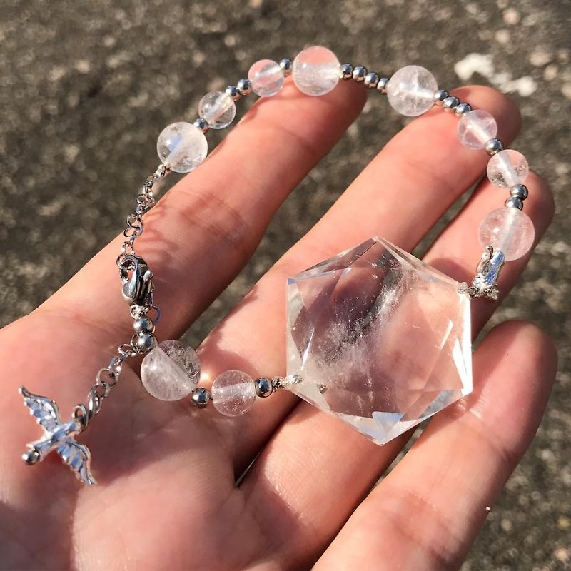 【Lost And Find】Natural clear Quartz cloud 925 bird  bracelet - Bracelets - Gemstone Transparent