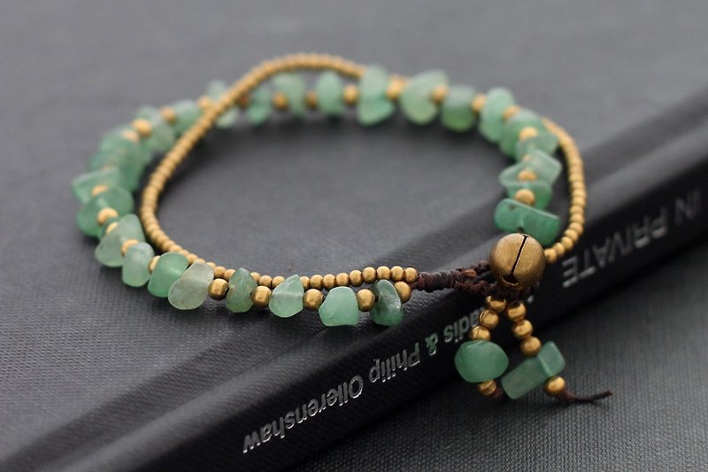Jade Beaded Bracelets, Brass Beads Woven Braided Cuff Bracelets - สร้อยข้อมือ - หิน สีเขียว