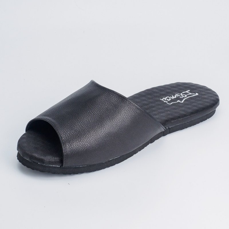 Walking in the clouds leather indoor slippers∣cs81k comfortable black - Indoor Slippers - Genuine Leather Black