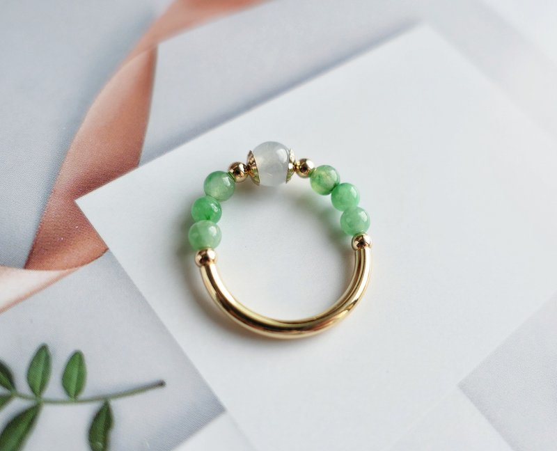 Bright//Natural Jade A Goods Green Jade White Jade 14KGF Accessories Ring - แหวนทั่วไป - หยก 