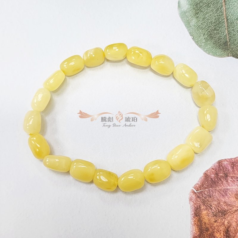 騰彪琥珀 天然琥珀蜜蝋 フローラルパターン入り蜜蝋 浸染フリーシェイプ 小さな逸品 エレガントブレスレット - ブレスレット - 半貴石 イエロー