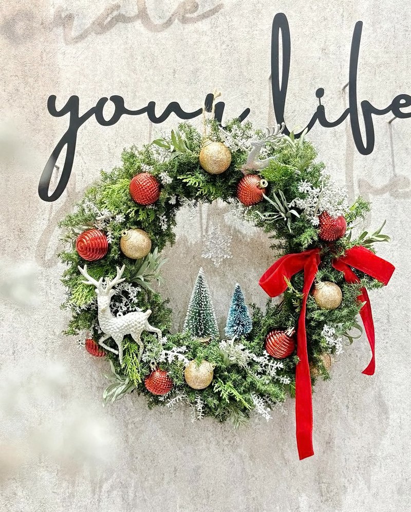 【雪松聖誕花圈】白雪耶誕村‧中款 - 壁貼/牆壁裝飾 - 植物．花 金色