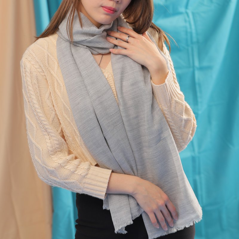 Cashmere cashmere scarf/shawl undyed primary color light gray ring velvet - ผ้าพันคอถัก - ขนแกะ สีเทา