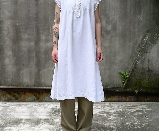 1900s〜 ヴィンテージ ホワイト コットン ドレス肩幅約41cm