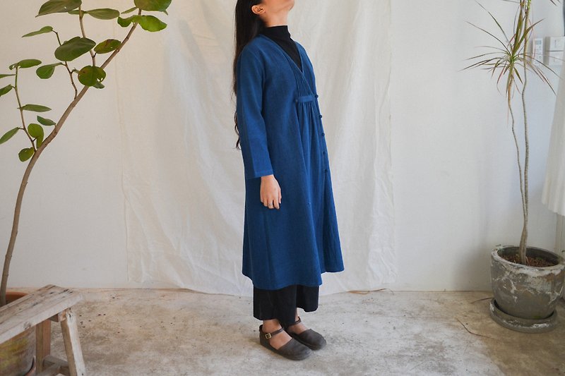 Oki Onepiece | Natural Indigo | Hand Woven - 連身裙 - 棉．麻 藍色
