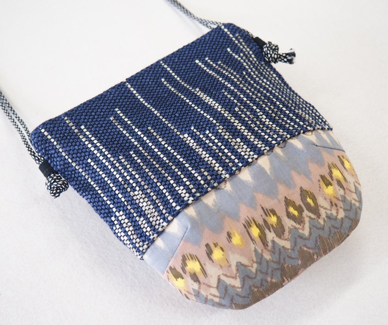 手工織布小側袋  電話袋  斜揹包 - 側背包/斜背包 - 棉．麻 藍色