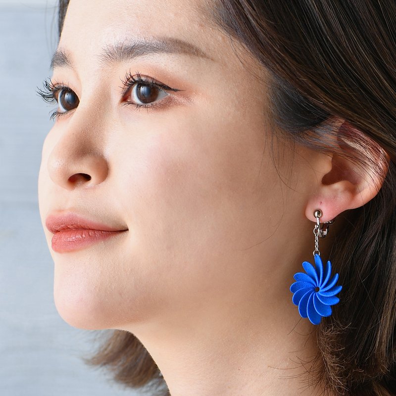 Flowerrring Earings, 3D Design and 3D Printed, Light and not tiring, Cute. - Earrings & Clip-ons - Plastic Blue