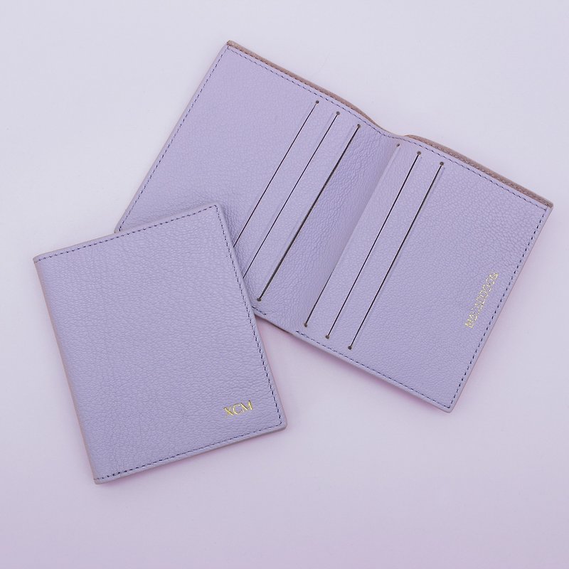 Customized Gift Genuine Leather Lavender Powder Purple Short Clip Wallet Card Holder Silver Card Holder - กระเป๋าสตางค์ - หนังแท้ สีม่วง