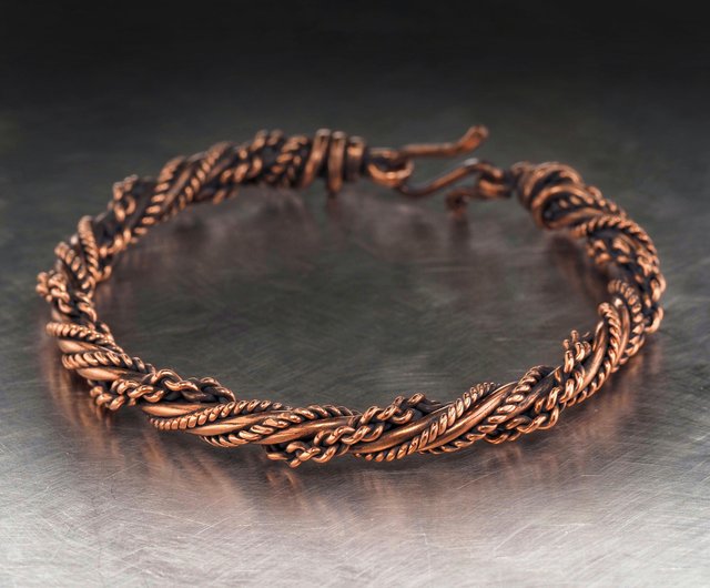 Wire wrapped pure copper bracelet for him or her Unique stranded