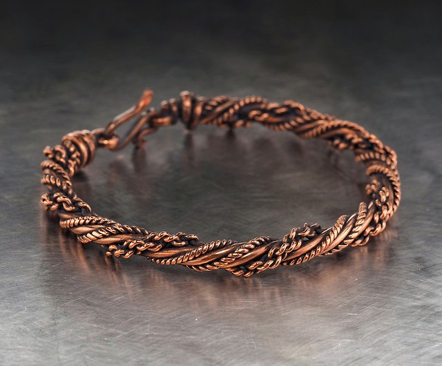 Narrow Wire Wrapped Pure Copper Bracelet for Him or Her Stranded Wire Bangle 7th Anniversary Gift Unique Artisan Jewelry 20.5 cm | WireWrapArt