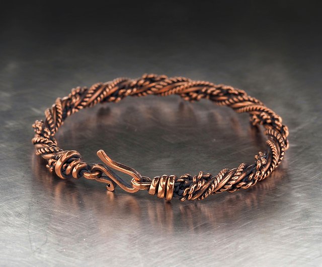 Wire Wrapped Pure Copper Bracelet Unique Stranded Wire Bangle Antique Style Jewelry 7th Anniversary Gift for Him or Her 19.5 cm | WireWrapArt