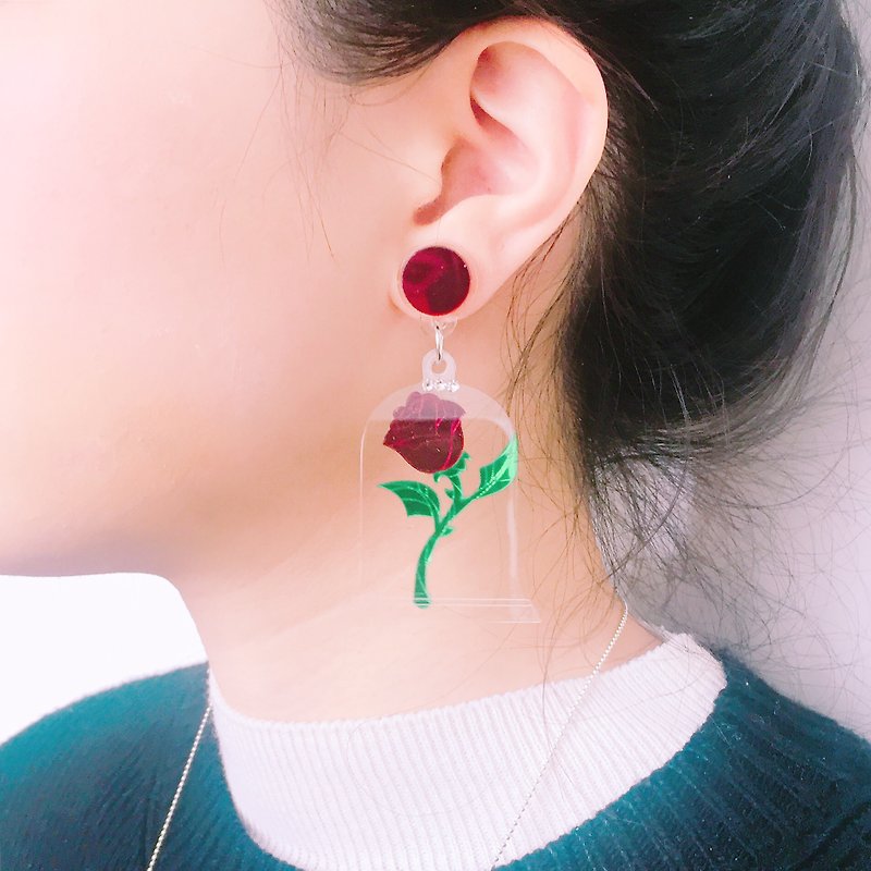 Rose Dangle Earrings - ต่างหู - อะคริลิค สีนำ้ตาล