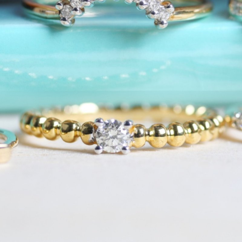 Solitaire Diamond Ring 0.10cts 10K Yellow Gold Ring Minimal Style - 戒指 - 半寶石 金色