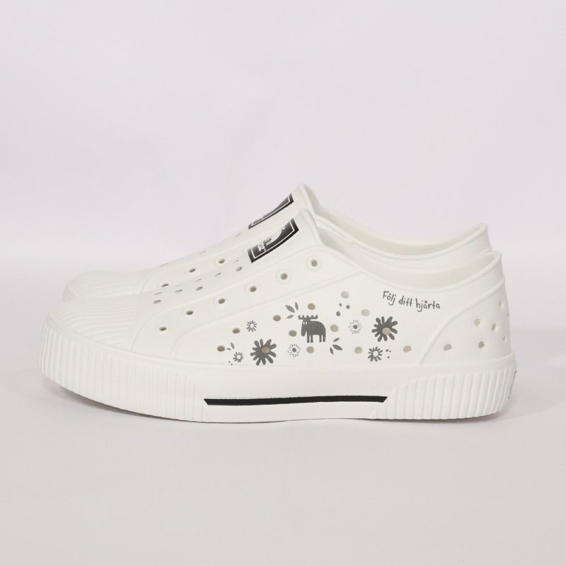 moz 瑞典 駝鹿 雙色洞洞餅乾水鞋 (跟隨你的心)-附鞋扣 - 雨鞋/防水鞋 - 防水材質 白色