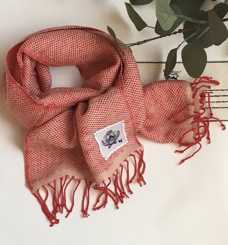 100%Cashmere Hand woven Scarf - Scarves - Other Materials Red