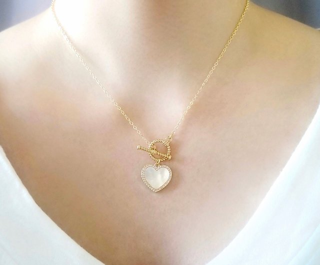 Heart Shape Shell Pendant 14KGF Necklace | Mother of Pearl | Gift