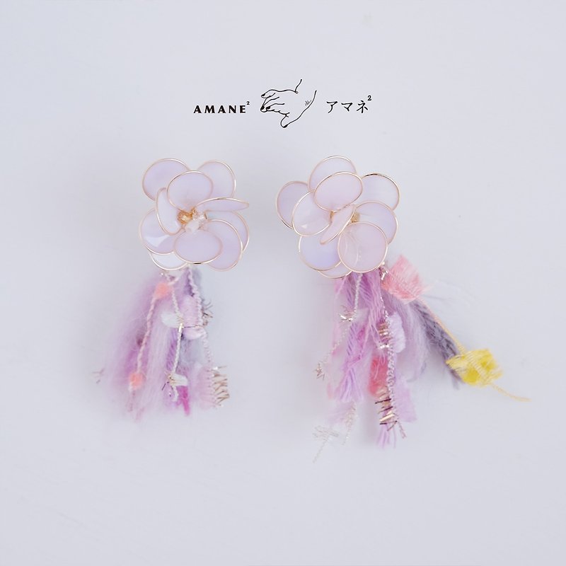 Kingiyo Hanabi - Hand Made Tassel Earrings (Candy Yellow) - ต่างหู - วัสดุอื่นๆ สีม่วง