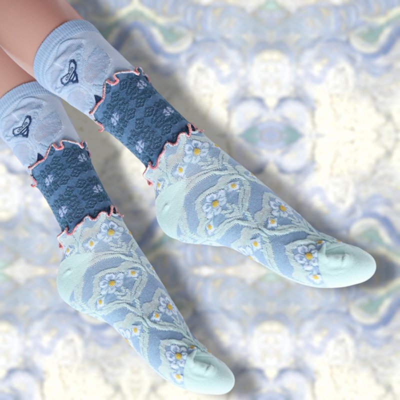 ブルー×ピンク　カラフルメロウソックス 派手靴下 個性的 22.5〜25 女性靴下 socks - 襪子 - 其他材質 藍色