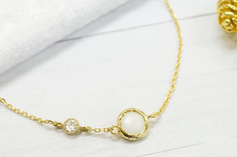 Edith & Jaz • Birthstone with CZ Collection - White Opal Quartz Bracelet (Jun) - Bracelets - Gemstone White